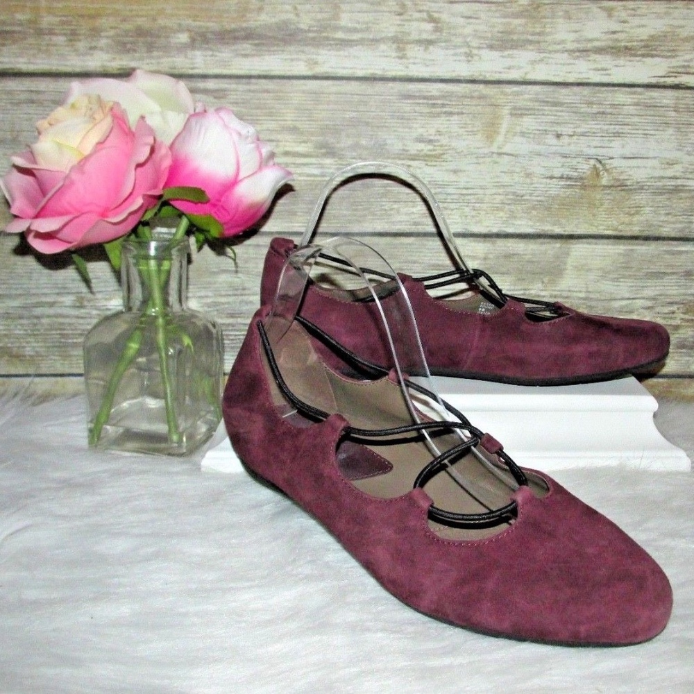 Earthies Essen Prune Burgundy Suede Leather Flats